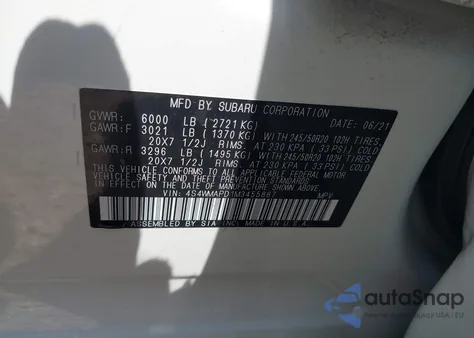 2021 Subaru Ascent Limited from USA, damaged, VIN 4S4WMAPD1M3455887